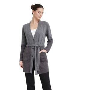 TSESAY Grey Cashmere Blend Belted Cardigan Coatigan Clean Girl Size S